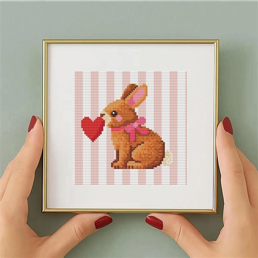 Bunny Valentines Cross Stitch Pattern: Heart Rabbit, Pastel Colors (PDF Pattern) - Etsy