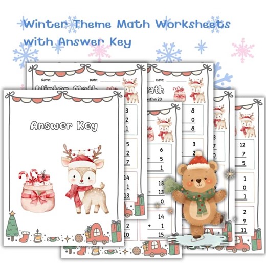 Winter Addition and Subtraction Within 20 Worksheets | 20 Pages   Answer Key