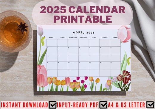 2025 Digital Printable Calendar | A4   US Letter PDF | Yearly Planner | Instant Digital Download - Etsy