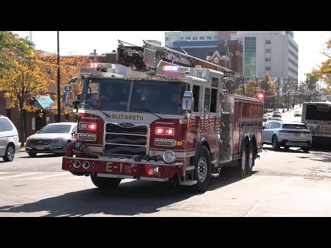 [Engine With 3 Axles & 61' Sky-Boom] Elizabeth, NJ Fire Department Engine 1 responding [USA 10/2024]