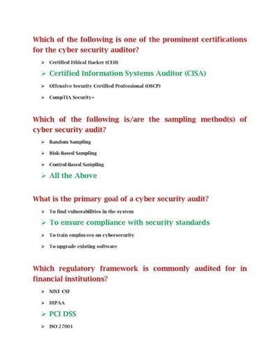 Cyber Security Audit COURSE ANSWERS IGOT KARMAYOGI