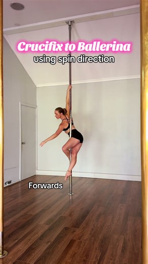 From your #pdcrucifix to your #pdballerina using spin direction Your spin can either help you into a move, or work against you. To be graceful and fluid in your movements, moving with your spin direction is key. My Ballerina Lesson Pack really helps with this- 🔗 in my bio #gracefulpoledancer #gracefulpole #pdballerinaspin