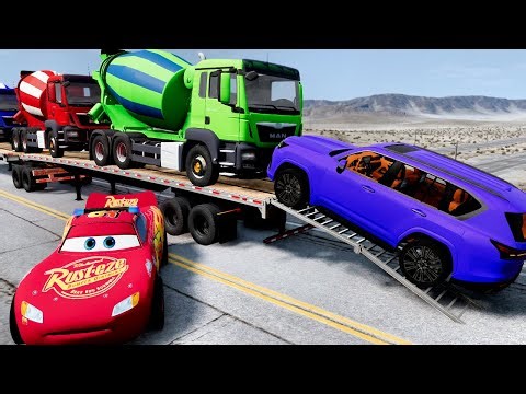 Flatbed Truck Mcqueen Transportation with Truck Pothole vs Car #18 BeamNG Drive