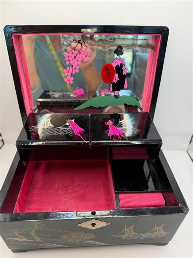 Chinese Black Lacquer Hand Painted Music Jewelry Box - Etsy