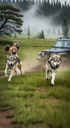 The cameraman who thought wolves were just cute dogs learned the truth. #wildlife #shorts #chase