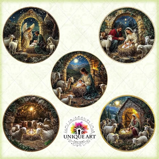 Nativity Scene Round Cliparts, Printable 20 PNG Image, Decorative Gift Ornament Fussy Cuts Sticker Door Hanger Wreath Sign, Instant Download - Etsy