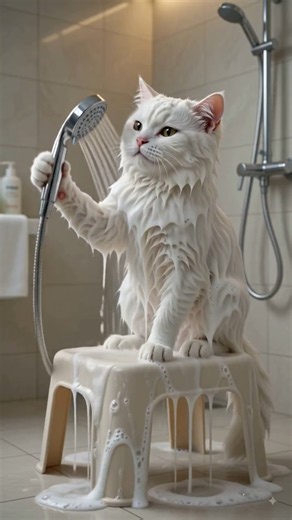 Cute White Cat Morning Routine 😻☀️ | Realistic Fluffy Cat Wakes Up catwas t #sleepytime #sleepyheads