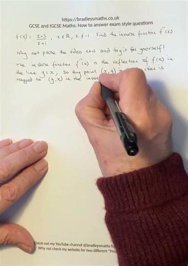 Finding an inverse function where x appears twice in the function|GCSE level 8/9