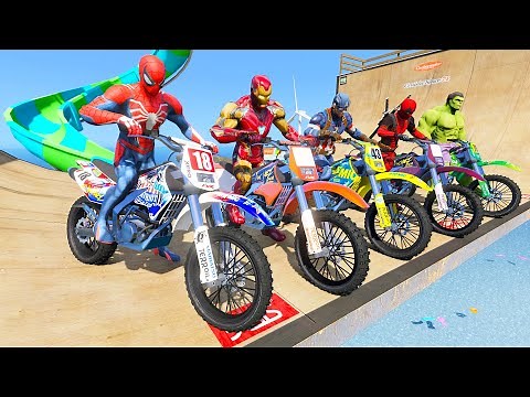 Spiderman Motorcycles with Superheroes - Dangerous Water Slide Obstacle