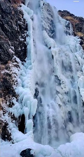 Beautiful Snowfall on Mountains with Waterfall | Relaxing Nature Video