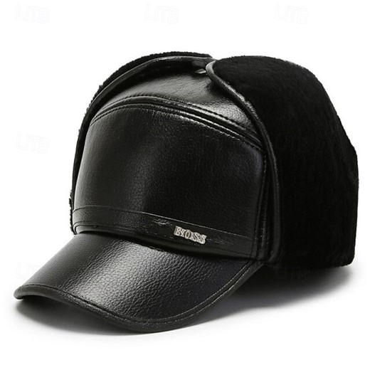 Men's Trapper Hat Winter Hats Winter Warm Cap Winter Baseball Cap with Ear Flaps Winter Baseball Cap Black Polyester Fleece Fashion Modern Contemporary Daily Wear Date Solid