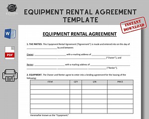 Equipment Rental Agreement Template / to Rent Equipments. Fillable and Printable / in Pdf, Microsoft Word - Etsy Australia