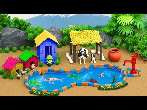 Barn Playset For Farm Animals | Diorama with Animals including Cow Chicken Pig Sheep