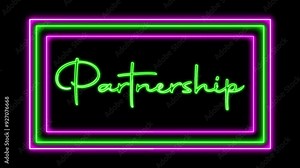 Partnership Text Animation with Neon Glow Line on Black Background – Modern Business Visual for Corporate Presentations, Teamwork, Collaboration, and Strategic Alliances – High-Quality Stock Video