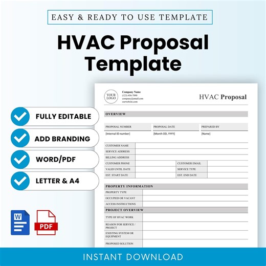 HVAC Proposal Template – Word & PDF, A4 + US Letter - Etsy