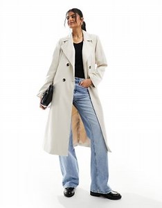 Pieces belted trench coat in stone | ASOS