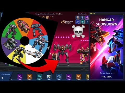 HANGAR SHOWDOWN BUT... A ROULETTE CHOOSES MY ROBOTS AND WEAPONS #1 | MECH ARENA