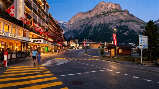 Experience a scenic evening walk in Grindelwald Switzerland (4K)