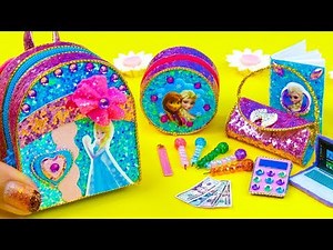 DIY Miniature Frozen Elsa School Supplies ~ Backpack, Notebook, Pencil Case
