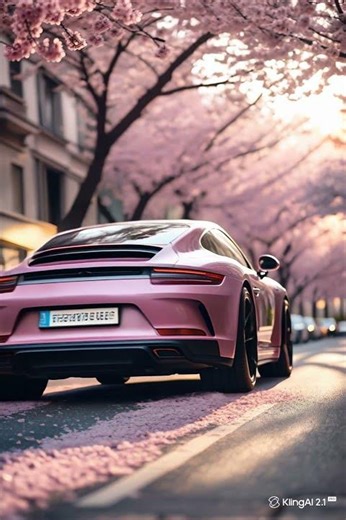 Cinematic Porsche 911 Drives Through Cherry Blossoms Sunset Urban Elegance in Motion 🌆✨ #ai #shorts