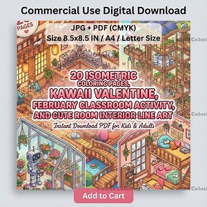 Isometric Room Coloring Pages, Kawaii Valentine, Line Art (PDF Download) - Etsy