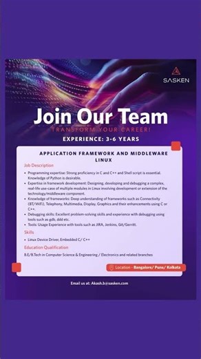 Hiring Application Framework and Middleware – Linux