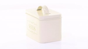 Seed Storage Box - Cream Powder Coated Galvanized Steel Container with Lid - Complete with Seed Envelope Packets and Plant Clips