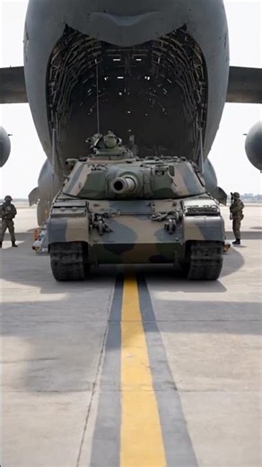 Massive Army Tank Unloading From Cargo Aircraft #military #tank #ai