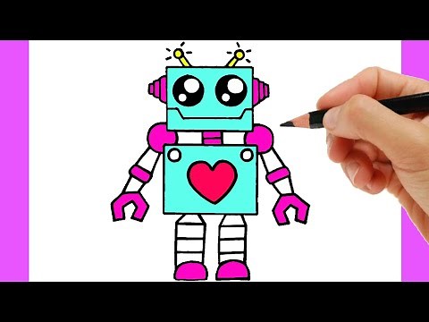 HOW TO DRAW A CUTE ROBOT EASY STEP BY STEP - DRAWING AND COLORING A CUTE ROBOT