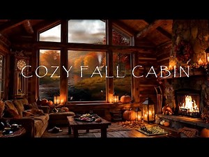 COZY FALL CABIN AMBIENCE🍁CRACKLING FIREPLACE🔥 FALLING LEAVES🍂STREAM🛶 DEER🦌CALMING NATURE SOUNDS🌻