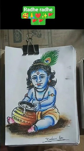 Seen my hard work🥰🙏❤️✨//Krishna sketch with soft pastel colours #shorts #artist #trending #krishna