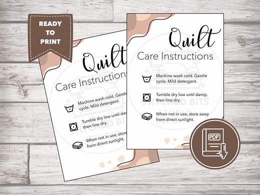 Printable Quilt Care Instruction Cards, Washing Guide, Bonus Gift Tags, Digital Download, Squiggles Design - Etsy