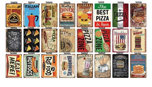 Retro Style Hot Dog Hamburger Pizza Tin Sign for Kitchen, Cafe, Diner, or Bar - Vintage Metal Plaque Wall Decor Poster - Fast Food Theme - Etsy
