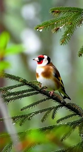 European Goldfinch Singing in the Forest