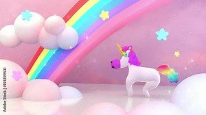 Cartoon unicorn fantasy rainbow world. (Looped)