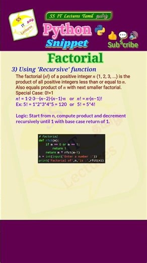 Python Program Factorial of a number, Code, Snippet #pythonprogramming#pythoncoding #shorts#trending