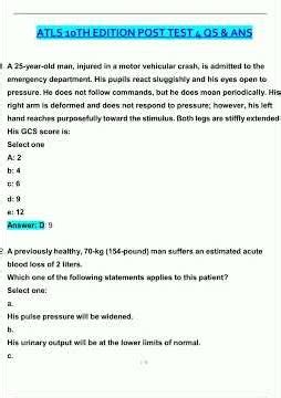 2025 ATLS 10th Edition Post Test 4 Latest 2025 2026 Update Questions and Verified Answers 100 Corr
