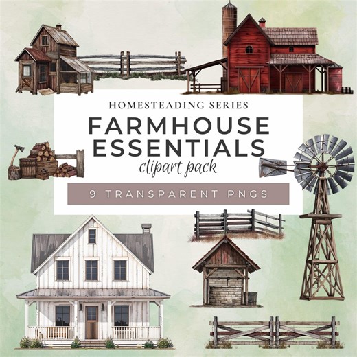 Rustic Farmhouse Clipart: Homesteading Graphics (PNG Digital Download, Commercial Use) - Etsy