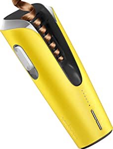 Automatic Curling Iron, Anti-Scald Anti-Tangle Cordless Hair Curler, 4 Seconds Quick Styling Portable Curling Iron, Two-Way Rotary Heating (Yellow)
