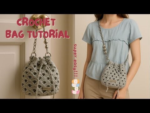 Crochet Bag Tutorial | How to Crochet a Bag – Elegant Gray Drawstring Purse with Chain Strap 🩶