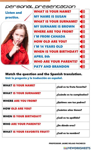 Personal presentation interactive worksheet