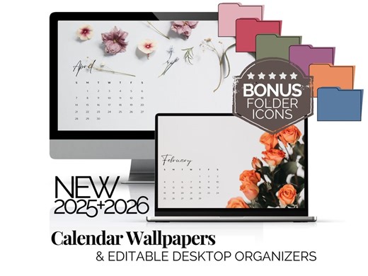 Floral Desktop Monthly Calendar 2026 Desktop Wallpaper and Icon Pack Flower Wallpaper Backgrounds Botanical Laptop Wallpaper Screensaver Set - Etsy