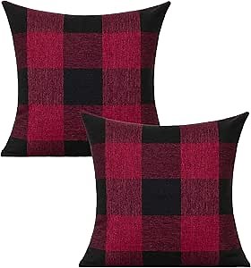 VAKADO 16x16 Set of 2 Red and Black Buffalo Plaid Throw Pillow Covers Farmhouse Christmas Check Decorative Cushion Cases Rustic Retro Home Decor for Couch Bed Sofa