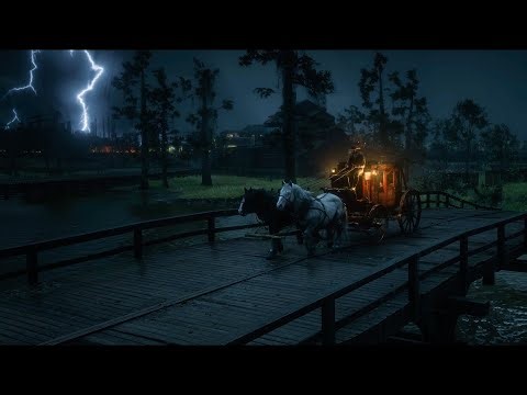 Relaxing Horse Carriage Rides in Red Dead Redemption 2 | Rain and Thunderstorm ASMR