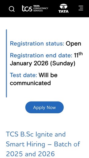 The SurfBoard on Instagram: "Do Comment "TCS" for link. All degree graduates are eligible. Passed out year 2025, 2026. TCS B.Sc Ignite and Smart Hiring is an exclusive opportunity for candidates with background in BCA, B.Sc (IT, Computer Science, Maths, Data Science, Statistics, Physics, Chemistry, Electronics, Cyber Security, Biochemistry), B.Voc (CS/IT) from the Batch of 2025 and 2026. Registration end date: 11th January 2026 (Sunday) Test date: Will be communicated [TCS, software, jobs, fresh