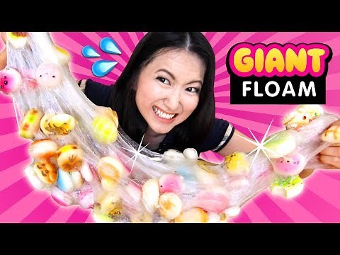 DIY JUMBO FLOAM Slime with 100 SQUISHIES!!! Giant ASMR Slime Squishing!