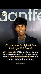 A 21-year-old final-year computer science student at IIT Hyderabad, Edward Nathan Varghese, has created history by securing a record ₹2.5 crore package, the highest ever offered at the institute since its inception in 2008 🎓🚀. The offer came from Optiver, a global trading firm based in the Netherlands. Edward will join the company as a software engineer in July, after successfully converting his two-month summer internship into a pre-placement offer—outperforming another shortlisted intern. Ed