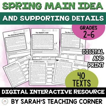 Spring Main Idea and Supporting Details Reading Passages Graphic Organizer