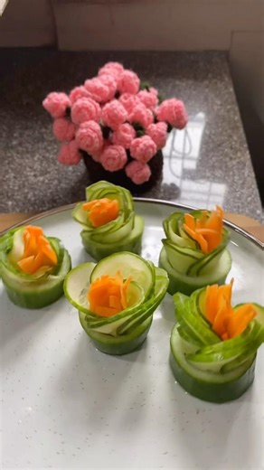 Easy Cucumber Rose Garnish 🌹 Food Decoration Hack