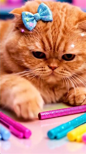 Cozy Desk Magic: Cat Organizing Glitter Pens